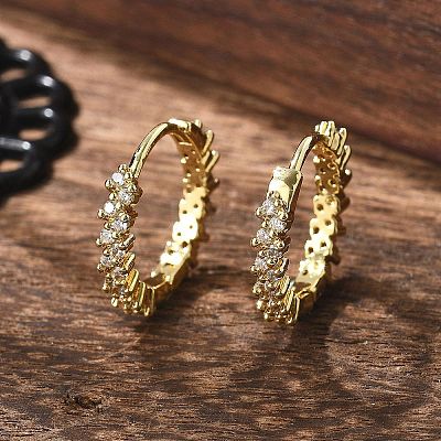 Brass Micro Pave Clear Cubic Zirconia Huggie Hoop Earrings EJEW-L231-44G-1