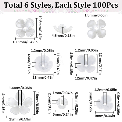 600PCS 6Style ABS Plastic Imitation Pearl Bead Caps OACR-SC0001-30-1