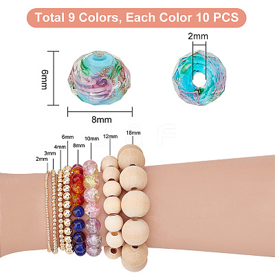90Pcs 9 Colors Handmade Gold Sand Lampwork Beads LAMP-PH0001-25-1
