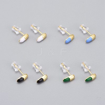 Brass Enamel Stud Earrings EJEW-L231-66-1
