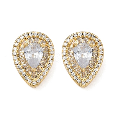 Brass Micro Pave Clear Cubic Zirconia Clip-on Earrings X-EJEW-H154-11A-G-1