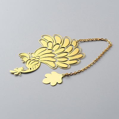 Chinese Style Brass Enamel Peacock Pendant Bookmarks AJEW-WH0401-13-1