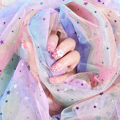 Tie Dye Silver Star Polyester Mesh Tulle Fabric DIY-WH0410-84-1
