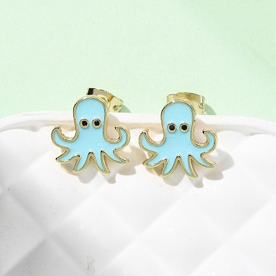 Brass Enamel Stud Earrings EJEW-B152-01G-01-1