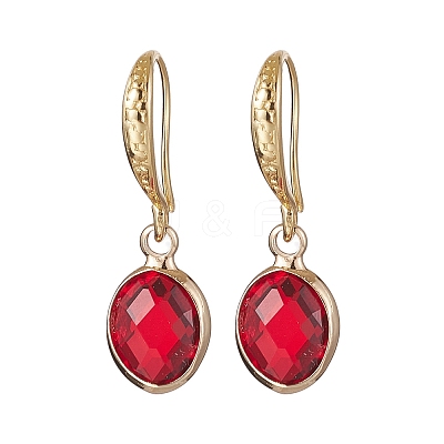 Oval Brass with Glass Pendants Dangle Earring for Women EJEW-JE05938-1