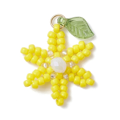 Glass Seed Beaded Flower Pendants PALLOY-TA00345-04-1