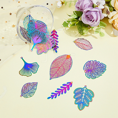 14Pcs 7 Style 201 Stainless Steel Filigree Big Pendants FIND-FH0007-86-1