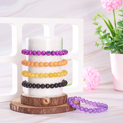 5 Colors Halloween Glass Beads Beaded Stretch Bracelet Sets BJEW-TAC0026-1