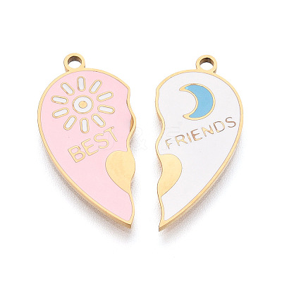 304 Stainless Steel Enamel Split Pendants STAS-T074-03G-1