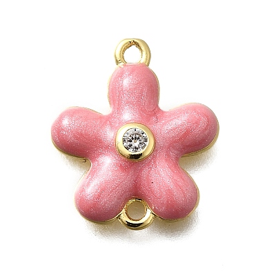 Brass Clear Cubic Zirconia Flower Connector Charms KK-P295-52G-02-1