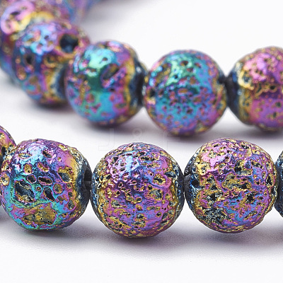 Electroplated Natural Lava Rock Beads Strands G-T098-01C-01-1