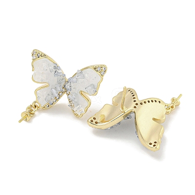 Brass with Enamel with Cubic Zirconia with Crystal Stud Earring with 925 Sterling Silver Pins KK-Q820-06G-1