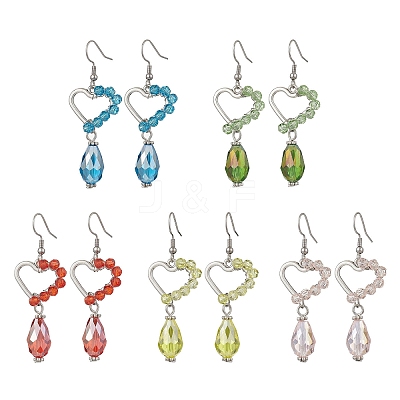 Heart with Teardrop Electroplate Glass Dangle Earrings for Women EJEW-JE06803-1