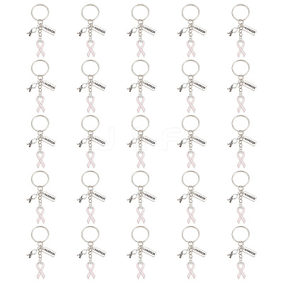 Pink Breast Cancer Awareness Ribbon Alloy Enamel Pendant Keychain KEYC-AB00001-1