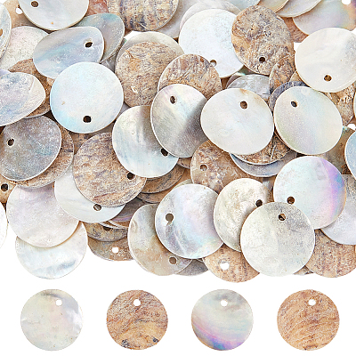 Natural Akoya Shell Disc Charms SHEL-WH0005-05A-1