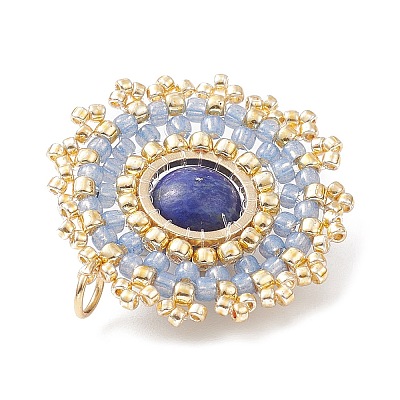 Natural Lapis Lazuli Flat Round Pendants PALLOY-MZ00135-02-1