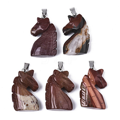 Carved Natural Red Jasper Pendants G-N0327-002G-1