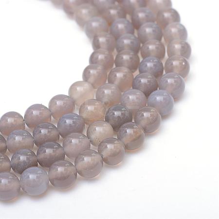 Round Natural Grey Agate Bead Strands G-R345-12mm-07-1