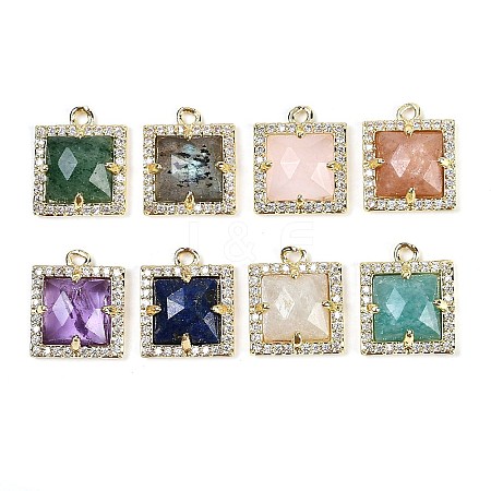 Natural Mixed Gemstone Faceted Square Charms G-I375-06G-1