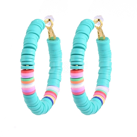 Basketball Wives Style Brass Heishi Beaded Hoop Earrings X-EJEW-JE04083-04-1