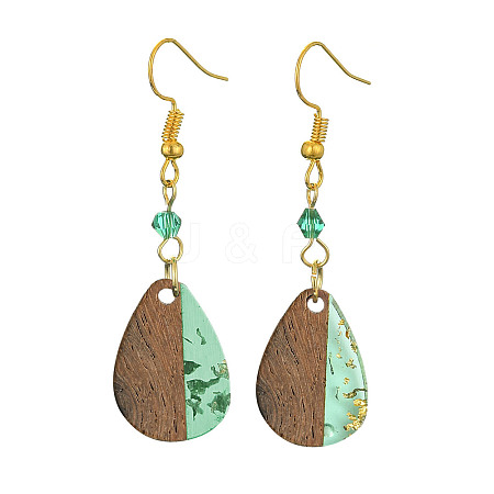 Resin & Walnut Wood Teardrop Dangle Earrings EJEW-JE05445-01-1