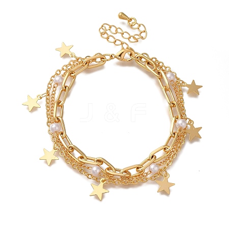 Star Brass Cable Chain Bracelets BJEW-L696-033G-1