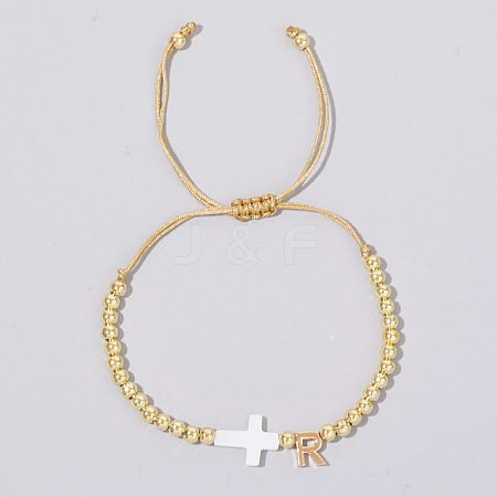 Brass & Natural Shell Beads Braided Bead Bracelets for Women UD0846-18-1