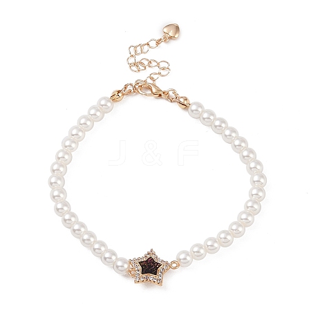 Brass Pave Clear Cubic Zirconia Star Link Chain Bracelets BJEW-M321-01C-1