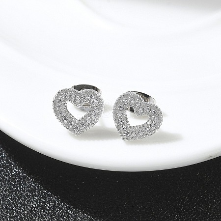 304 Stainless Steel Micro Pave Clear Cubic Zirconia Stud Earrings STAS-Z107-01P-04-1