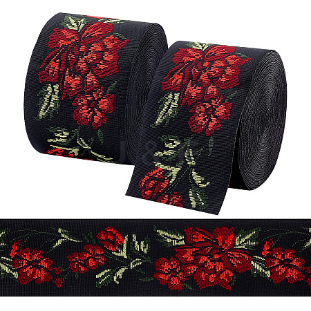 7M Flat Ethnic Style Polyester Jacquard Flower Ribbon OCOR-WH0082-132-1