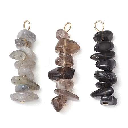 Gradient Color Natural Smoky Quartz & Natural Obsidian & Natural Labradorite Chip Beaded Pendants PALLOY-JF02795-07-1