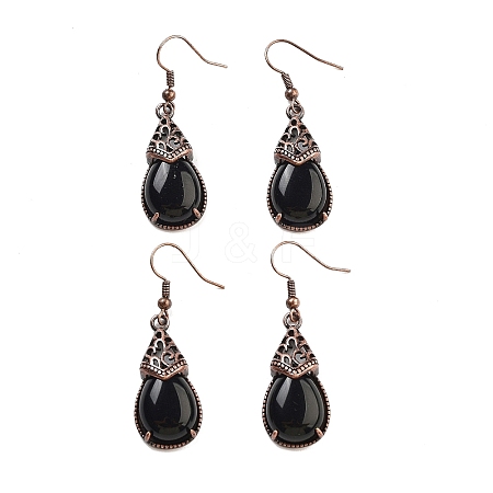 Natural Obsidian Teardrop Dangle Earrings EJEW-B055-01R-23-1