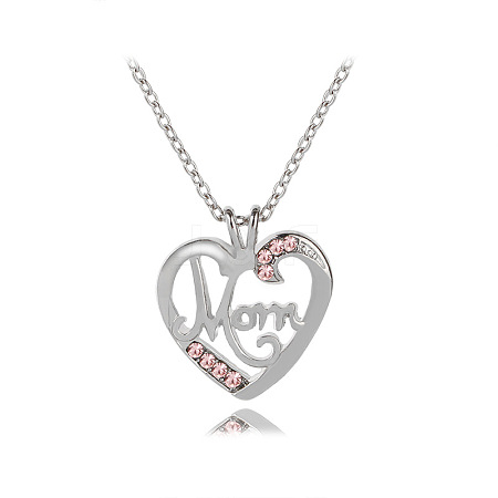 Alloy Rhinestone Mom Heart Pendant Necklaces for Mother's Day FS-WG2686A-01-1