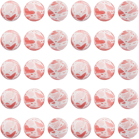 30pcs Round with Paw Pattern Silicone Focal Beads SIL-SC0002-03C-1