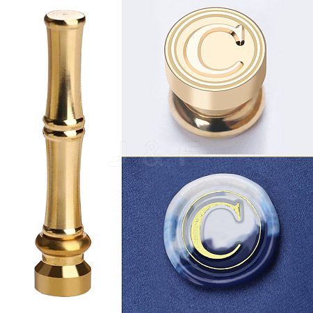 Golden Tone Brass Wax Seal Stamp Head with Bamboo Stick Shaped Handle LS-STAM-K001-05G-C-1