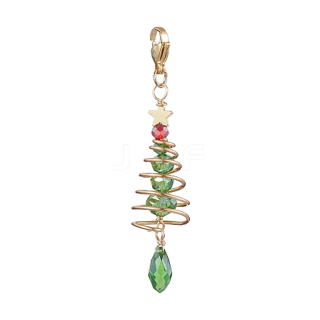 Christmas Tree Glass & Brass Pendant Decorations HJEW-JM02012-1