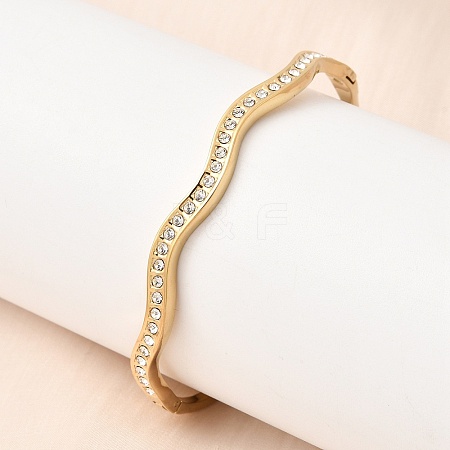 304 Stainless Steel Rhinestone Hinged Bangles for Women BJEW-B168-11G-1