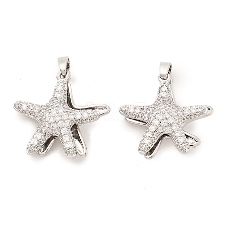 Starfish Brass Micro Pave Clear Cubic Zirconia Pendants KK-G533-27P-1