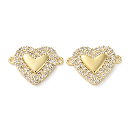 Rack Plating Brass Cubic Zirconia Heart Connector Charms KK-C084-08D-G-1