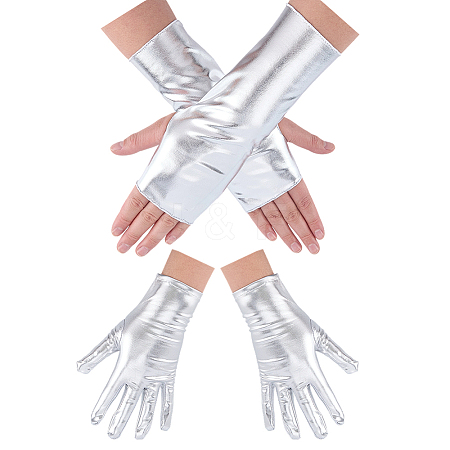 2 Pairs 2 Styles PU Leather Gloves AJEW-CL0003-16A-1