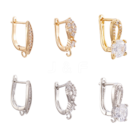 12Pcs 6 Style Brass Micro Pave Cubic Zirconia Hoop Earring Findings ZIRC-PJ0001-06-1