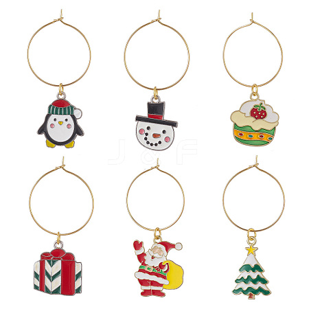 Christmas Theme Alloy Enamel Wine Glass Charms HJEW-JM00982-1