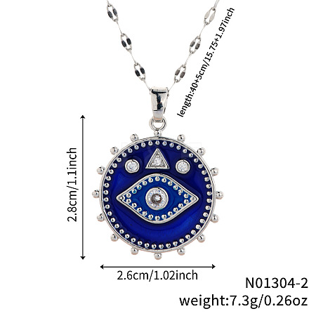 Brass Blue Enamel Evil Eye Pendant Dapped Chain Necklaces for Women Men BX0691-2-1