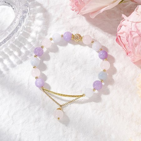Natural Aquamarine & Rose Quartz & Amethyst Round Beaded Bracelets BJEW-JB11925-03-1