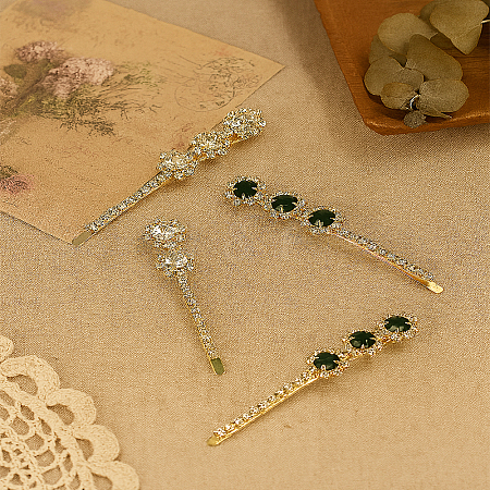 2 Pairs 2 Colors Golden Rhinestone Hair Bobby Pins OHAR-LP0004-13A-1
