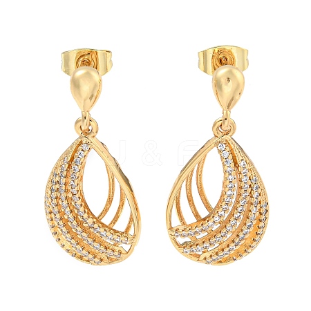 Teardrop Brass Pave Clear Cubic Zirconia Dangle Earrings EJEW-M258-70G-1