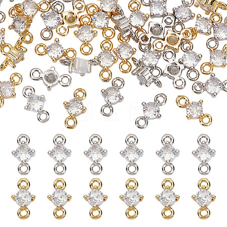 40Pcs 2 Colors Rack Plating Brass Pave Clear Cubic Zirconia Links FIND-HY0003-91-1