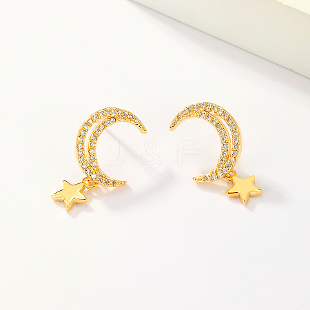 Star Moon Brass Stud Earrings IA7591-1