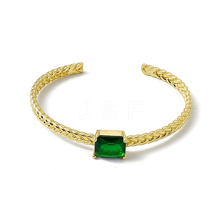 Green Glass Rectangle Open Cuff Bangle BJEW-I307-01G-1