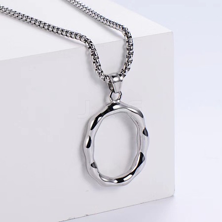 3Pcs Stainless Steel Textured Letter Pendant Box Chain Necklaces LW4134-41-1